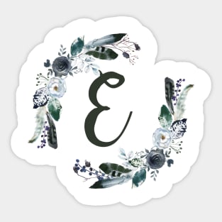 Floral Monogram E Dark Bohemian Flora Sticker